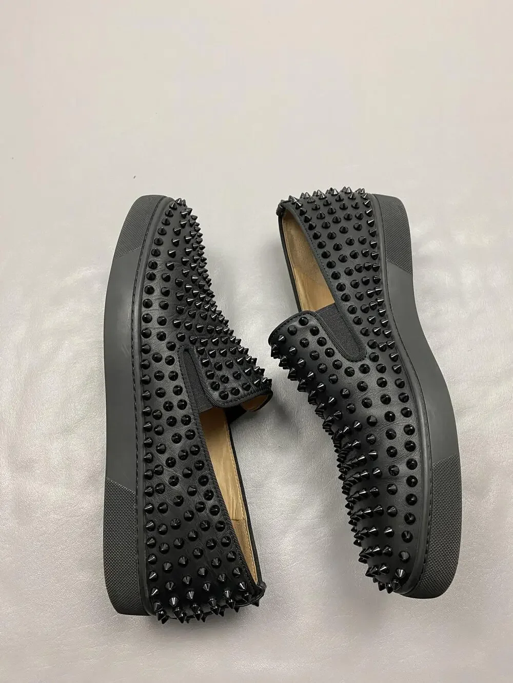 Christian Louboutin Roller-Boat Shoes Mens 13 EU 46 Black Leather Spiked Casual